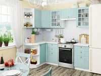 Небольшая угловая кухня в голубом и белом цвете Казань